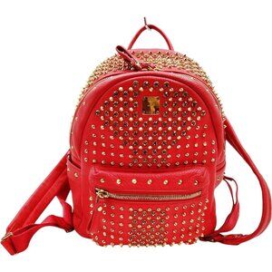 (L5) MCM Backpack Bag Bag Red Leather